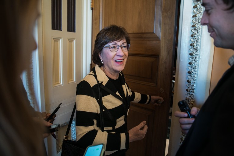 Senator Susan Collins, R-ME, takes questions from reporters on Capitol Hill, Tuesday, December 11, 2018.