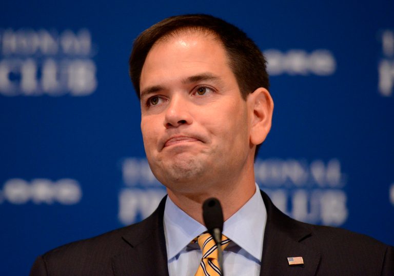 Sen. Marco Rubio, R-Fla., took a shot at Sen. Rand Paul, R-Ky., when asked about the possibility of running simultaneously for re-election to the Senate and for the presidency in 2016. (AP/Molly Riley)