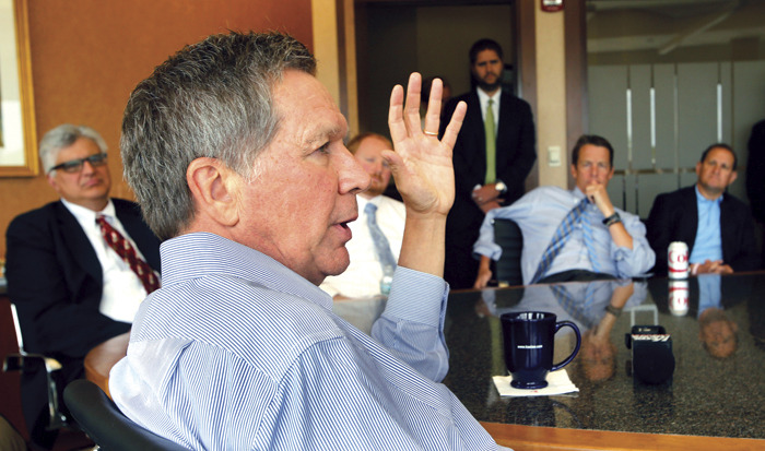 Ohio Gov. John Kasich speaks during a luncheon meeting with area business leaders. (AP Photo/Jim Cole)
