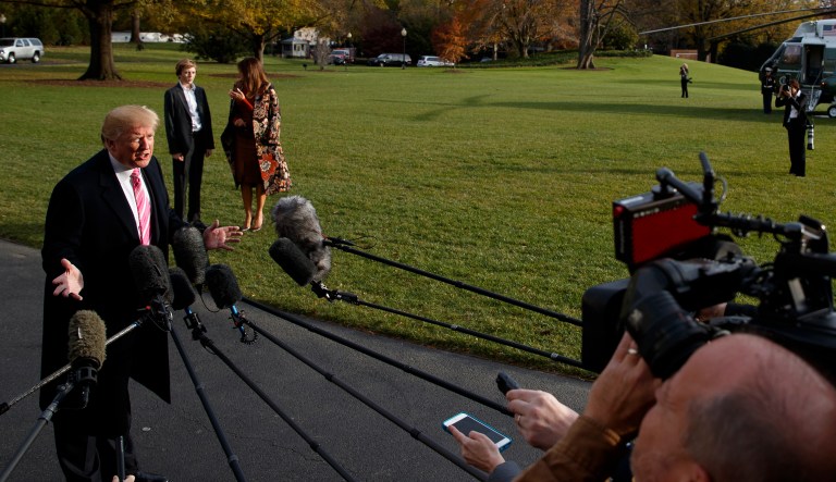 President Trump on Tuesday spoke to reporters before leaving for a Thanksgiving trip to his Mar-a-Lago estate in Florida. Silent for more than a week, Trump all but endorsed embattled Alabama Republican Senate nominee Roy Moore, discounting the sexual assault allegations against him and insisting voters must not support his 