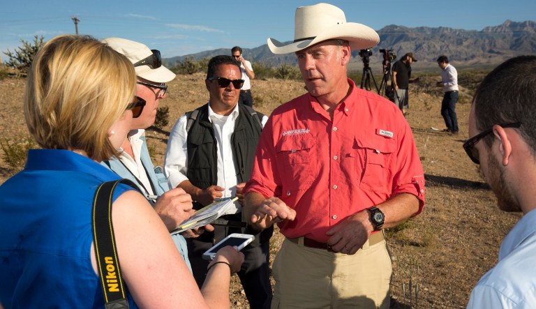 Zinke made the statement Sunday in talking to reporters while on a tour of national monuments in the West. (Steve Marcus/Las Vegas Sun via AP)