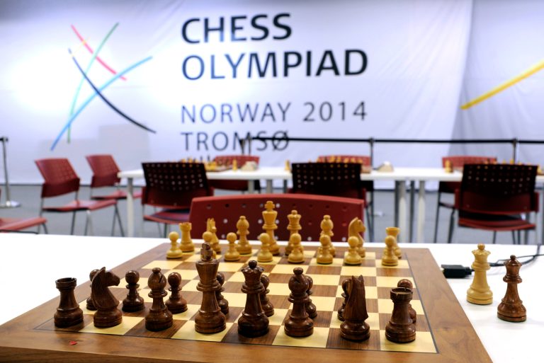 FILE - In this file photo taken August, 1, 2014, showing a chess board at the Chess Olympiad Norway 2014 in Tromsoe, Norway.  The major international chess tournament in northern Norway ended Thursday Aug. 14, 2014, on a grim note, with one player dying in the middle of a game and another found dead in a hotel room. Organizers say a 67-year-old member of the Seychelles team collapsed and died during the final round, and another player from Uzbekistan, was found dead in a hotel room later Thursday. (AP Photo / Rune Stoltz Bertinussen, NTB scanpix, FILE)