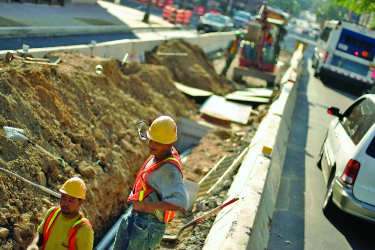 Andrew Harnik/Examiner
 
Traffic makes its way through road construction along P Street at Dupont Circle in Northwest. The District would be the last jurisdiction in the nation to
increase
penalties for drivers who disobey traffic laws in work zones
under
legislation unanimously adopted Tuesday by a D.C. Council
committee.
Ward 1 Council Member Jim Graham, chair of the public works
and
environment committee, introduced the bill in February to
further
address the problem of speeding, particularly along busy city
commuter
corridors. The District has seen a steady decrease in work
zone
crashes in recent years: 398 in 2004, 311 in 2005 and 286 last year. In Washington, DC on Tuesday September 25, 2007.