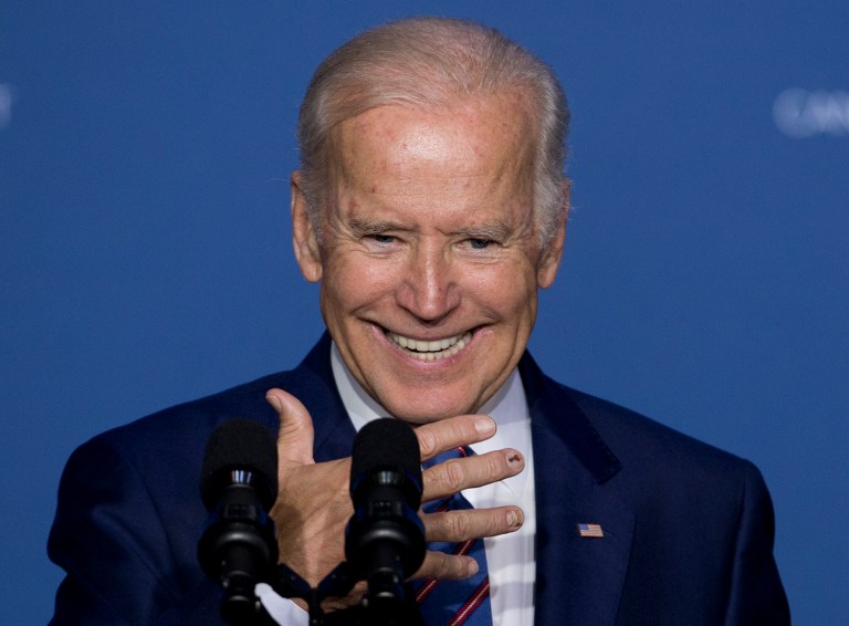 Vice President Joe Biden on Tuesday laughed off Donald Trump's claim that he's the 