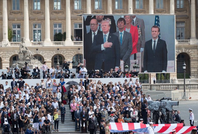 At the invitation of his French counterpart, Emmanuel Macron, President Trump was given a front-row seat to the greatest of all military theaters: the annual Bastille Day parade through Paris. And Trump loved it. (AP Photo/Carolyn Kaster)