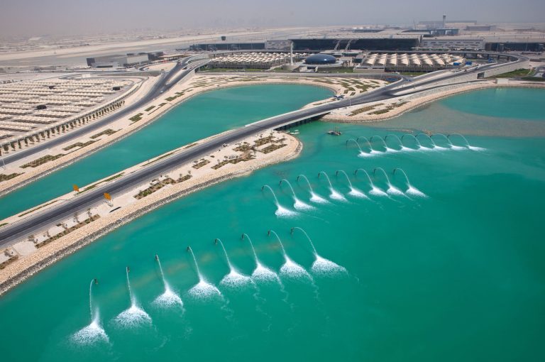 This undated handout image released by the New Hamad International Airport (HIA) which opened on Wednesday, April 30, 2014, shows an aerial view of the new airport. A massive new airport in the Qatari capital has started handling its first commercial flights after years of delays as the natural-gas rich Gulf nation works to transform itself into a major aviation hub. (AP Photo/HIA)