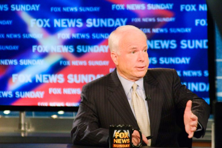 Sen. John McCain, R-Ariz., appears on Fox News Sunday, in Washington, Sunday, Aug. 14, 2005. (AP Photo/Fox News Sunday, Cheriss May)