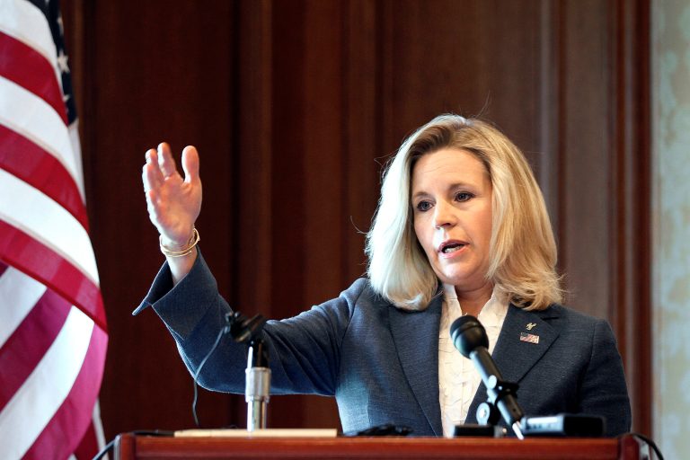 Liz Cheney, the daughter of former Vice President Dick Cheney who last year launched a primary bid against Sen. Mike Enzi that created harsh divisions within the Republican Party, announced abruptly Monday that she will end her campaign, citing health concerns in her family. (Photo by Marc Piscotty/Getty images)