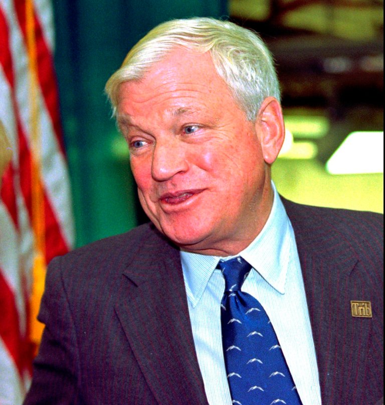 Richard Mellon Scaife, owner and publisher of the Tribune Review newspapers in Pittsburgh and Greensburg, Pa., greets visitors as they enter the paper's new facility in Warrendale, Pa., during the dedication of the building in a Oct. 23, 1997 file photo. (AP Photo/Keith Srakocic, File)