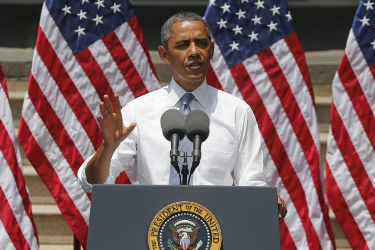 President Barack Obama speaks about climate change, Tuesday, June 25, at Georgetown University in Washington. (AP Photo/Charles Dharapak)