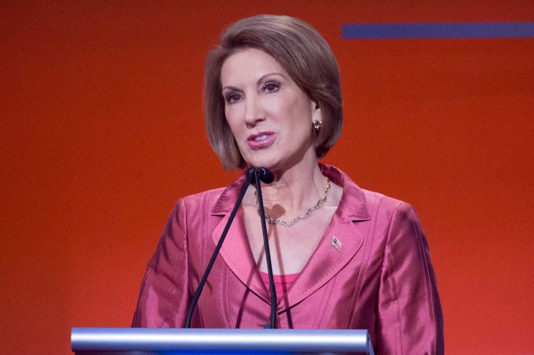 Republican presidential candidate Carly Fiorina speaks during a pre-debate forum at the Quicken Loans Arena, Thursday, Aug. 6, 2015, in Cleveland. Seven of the candidates have not qualified for the primetime debate. (AP Photo/John Minchillo)