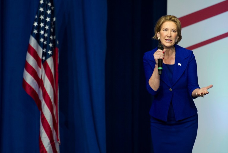 Former GOP presidential candidate Carly Fiorina will campaign for Republican Senate candidate Todd Young in Indiana on Wednesday. (AP Photo/Cliff Owen)