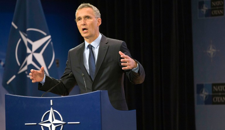 NATO Secretary General Jens Stoltenberg said Thursday that alliance defense ministers are poised to approve a request to send several thousand more military trainers to Afghanistan. (AP Photo/Virginia Mayo)