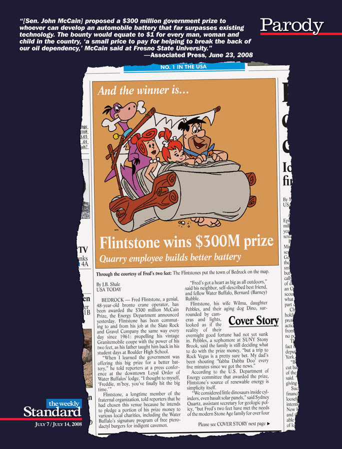 Fred Flintstone wins McCain’s eco-challenge
