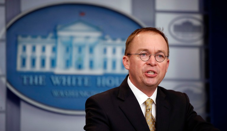 Director of the Office of Management and Budget Mick Mulvaney speaks during a press briefing at the White House, Saturday, Jan. 20, 2018, in Washington. (AP Photo/Alex Brandon)