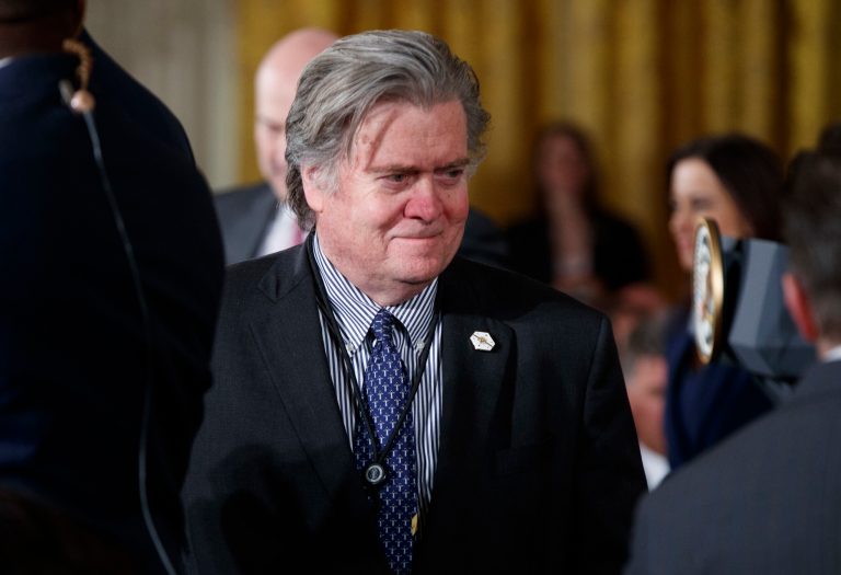 President Trump touted his support on Saturday for Steve Bannon's transition from the White House back to Breitbart News. (AP Photo/Evan Vucci, File)
