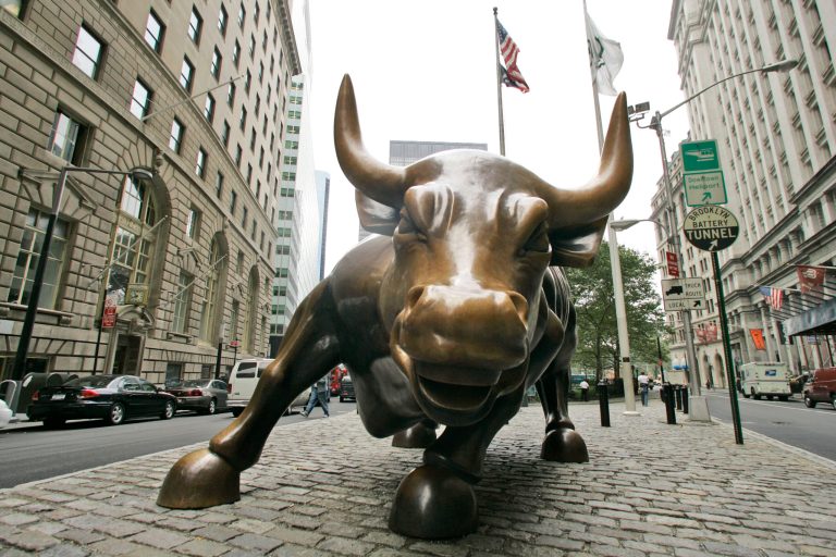 In this Oct. 18, 2006 file photo, the charging bull statue is seen in lower Manhattan in New York. (AP Photo/Mary Altaffer, File)