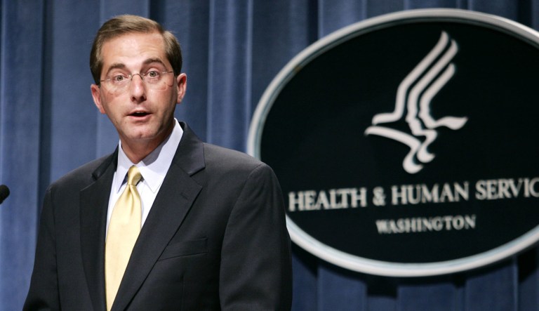 Alex Azar, who was deputy secretary of HHS under former President George W. Bush, said that his experience implementing part D of Medicare, the portion of the program that pays for medicines, made him qualified to tackle the issue of drug prices. (AP Photo/Evan Vucci)