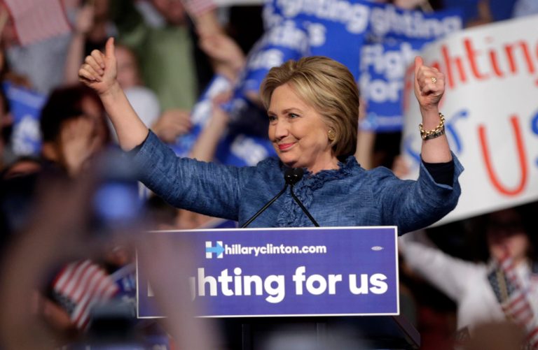 Democratic presidential candidate Hillary Clinton speaks during a rally, Tuesday, March 15, 2016, in West Palm Beach, Fla. Clinton won the state of Florida in the primary election. (AP Photo/Lynne Sladky)