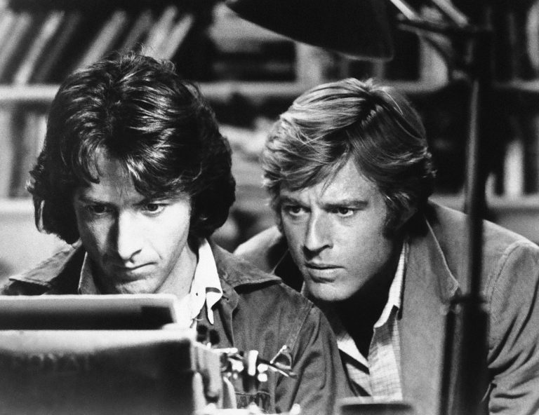 The good old days when reporters had time to hang out before typing out their stories. Dustin Hoffman, left, and Robert Redford star as Carl Bernstein and Bob Woodward in 1975, the two Washington Post reporters who uncovered the Watergate Scandal. (AP Photo)
