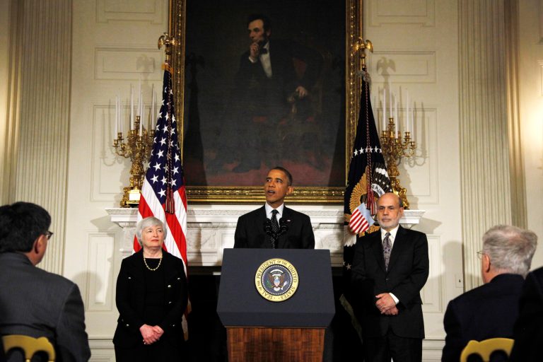 Who will begin unwinding the Fed's $85-billion-a-month bond-buying program: Ben Bernanke or Janet Yellen? President Barack Obama stands with Ben Bernanke and Janet Yellen in the State Dining Room at the White House. (AP Photo)