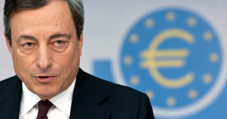 Head of the European Central Bank, ECB, Mario Draghi attends a news conference in Frankfurt, Germany, Thursday, Aug. 7, 2014. Draghi says the bank will 