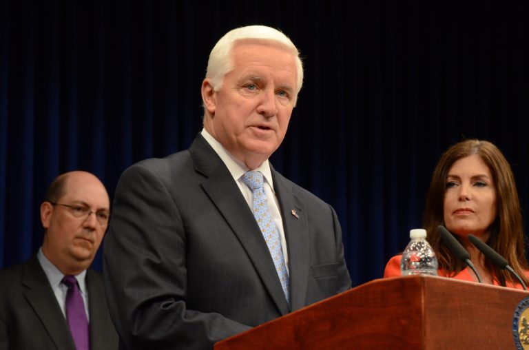Pennsylvania Gov. Tom Corbett speaks during at a Capitol news conference to announce details of an agreement to allow some Highmark subscribers to continue using UPMC doctors and facilities at in-network rates after the Jan. 1 end of a contract between the two western Pennsylvania health care giants in Harrisburg, Pa. Corbett says he will soon be putting up a new round of television advertisements, with about four months to go before voters will decide whether he deserves a second term.  (AP Photo/Marc Levy, File)