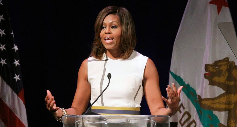 First lady Michelle Obama speaks at the Unite For Veterans Summit in Los Angeles on Wednesday. (AP/Nick Ut)