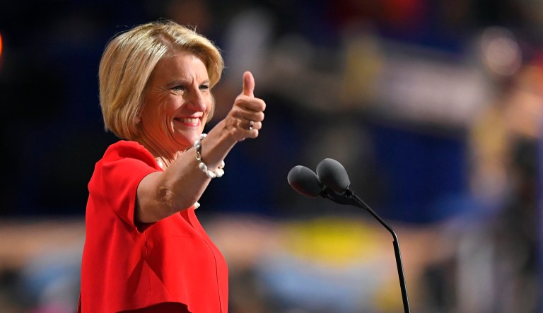 Sens. Shelley Moore Capito, of West Virginia, joined what has grown from a half-dozen to 13 lawmakers who are meeting to determine the fate of the U.S. health insurance system. (AP Photo/Mark J. Terrill)