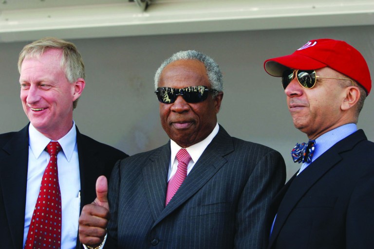 D.C. Councilman Jack Evans, left, former Nationals Manager Frank Robinson, center, and former D.C. Mayor Anthony Williams together in May 2006.