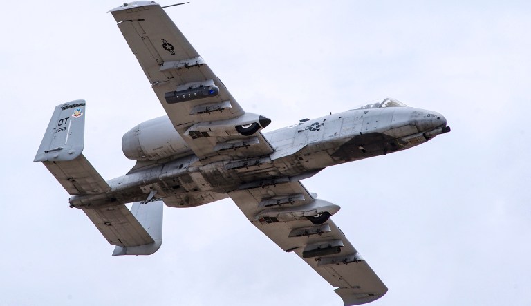 An A-10 Thunderbolt II attack aircraft participates in a training exercise on the Nevada Test and Training Range July 19, 2017. The A-10 can loiter near battle areas for extended periods of time and operate in low-ceiling and low-visibility conditions. 