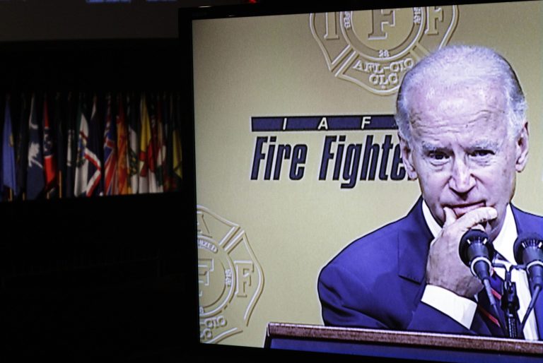 Vice President JoeÂ Biden, who is considering a 2016 presidential run, reportedly spoke with Harold Schaitberger, general president of the International Association of Fire Fighters.Â (AP Photo/Brynn Anderson)