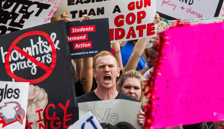 Protesters at the Rally for Gun Reform took to the steps of the old Florida Capitol in Tallahassee, Fla., on Wednesday. (AP Photo/Mark Wallheiser)
