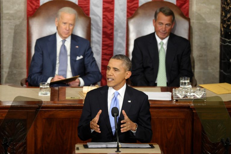 Vice President Joe Biden and House Speaker John Boehner of Ohio listen as President Barack Obama gives his State of the Union address on Capitol Hill in Washington, Tuesday, Jan. 28, 2014. (AP Photo/Susan Walsh)