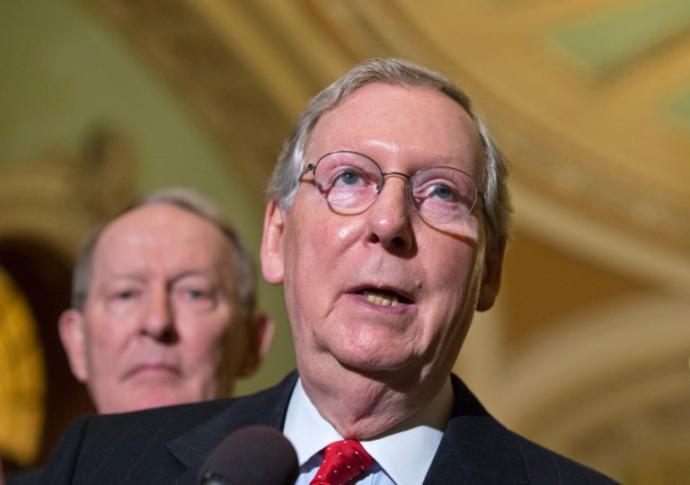 Senate Majority Leader Mitch McConnell of Kentucky, right, and Sen. Lamar Alexander of Tennessee, the chairman of the Senate's labor committee, said their bill would prevent the board's general counsel from operating as an 