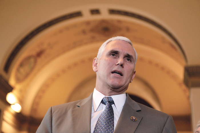 House Republican Conference Chairman Rep. Mike Pence, R-Ind. takes part in a news conference on Capitol Hill in Washington, Thursday, March 19, 2009.   (AP Photo/Evan Vucci)