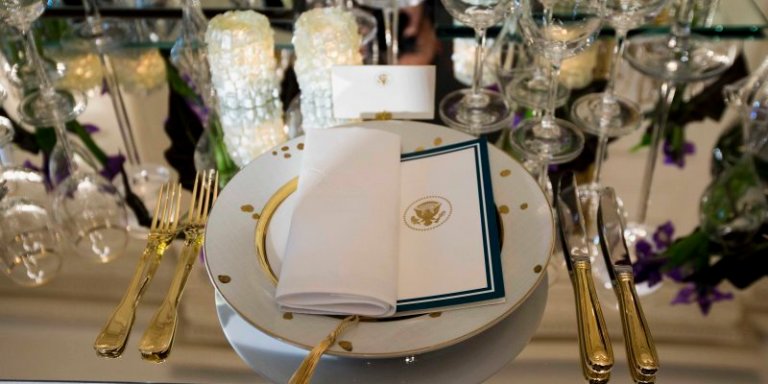 Table setting for the French state dinner. (AP Photo)
