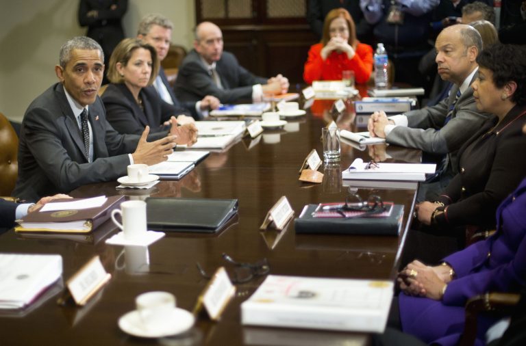 President Obama meets with members of this national security and cybersecurity teams in the Roosevelt Room of the White House. A presidential cybersecurity commission is expected to produce a first draft of its findings in just over a month. (AP Photo)