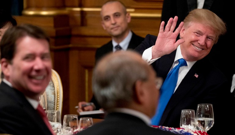 President Trump's five-country trip through Asia comes amid dismal ratings among voters for the first-time president and questions about whether he can handle the nuclear standoff with North Korea. (AP Photo/Andrew Harnik)