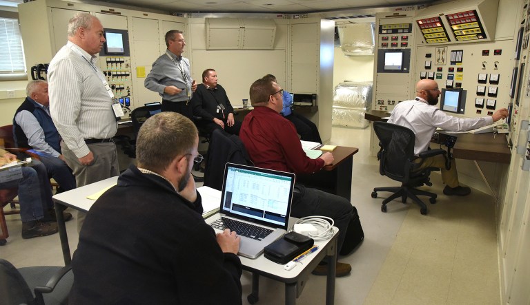 This Tuesday, Nov. 14, 2017 photo provided by the Idaho National Laboratory shows the control room at the Idaho National Laboratory Transient Reactor Test Facility in Idaho Falls, Idaho. The U.S. Department of Energy says the facility at the Idaho National Laboratory began operating Tuesday for the first time since it went on standby status in 1994. (Chris Morgan/Idaho National Laboratory via AP)