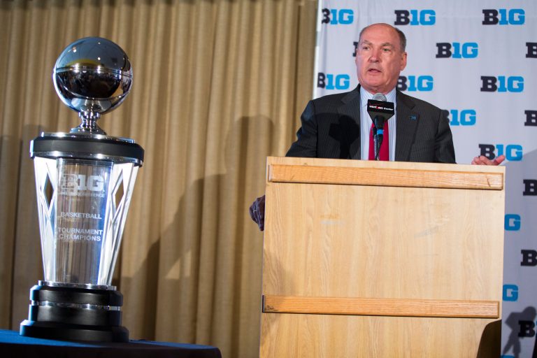 Big Ten commissioner Jim Delany speaks during a news conference at Verizon Center, on Tuesday, May 6, 2014, in Washington.