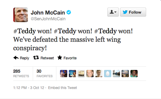 Sen. John McCain celebrates ‘Teddy’ win at Nationals park