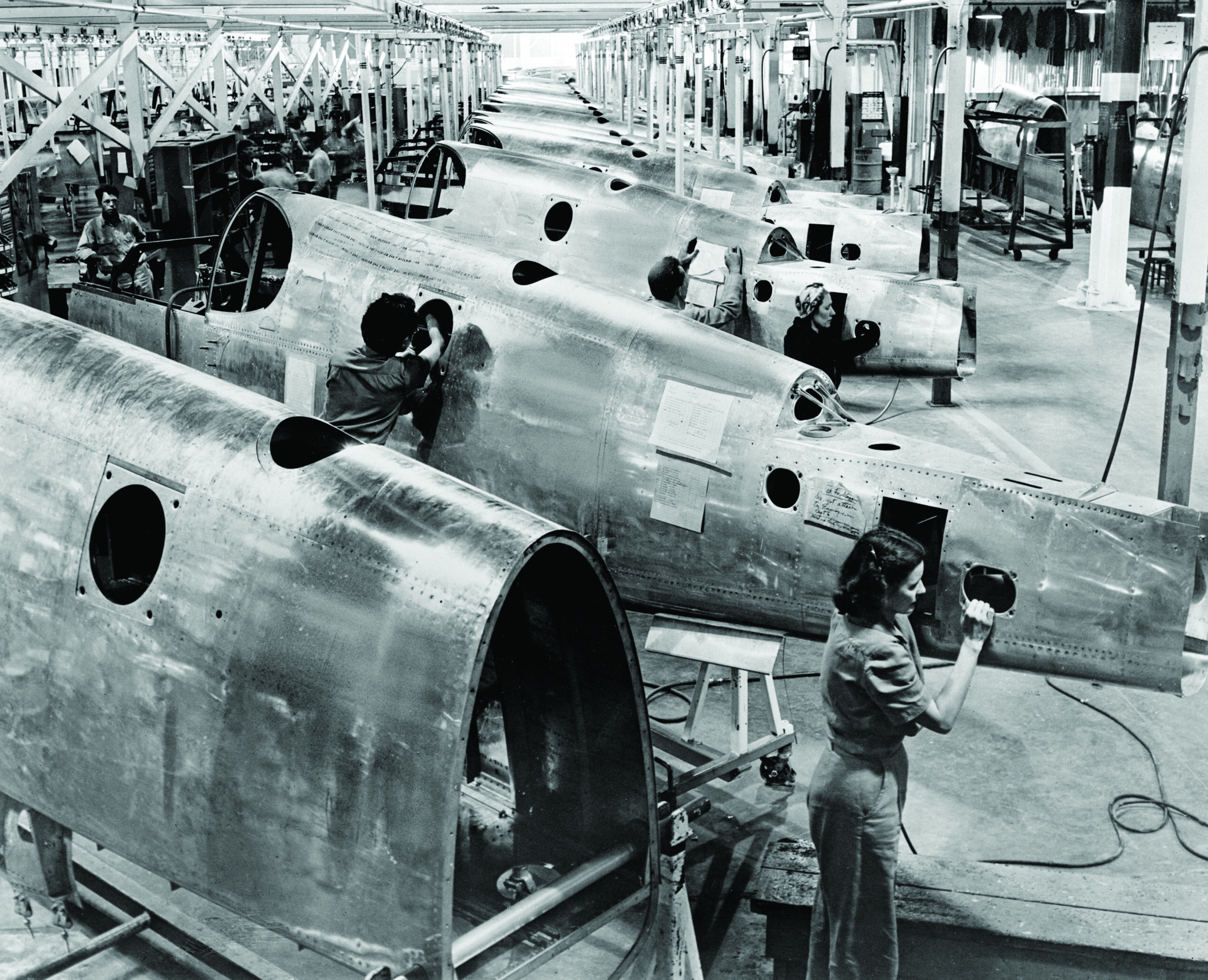 Workers on P-51 Fuselage Overhead Conveyor Line, 1942