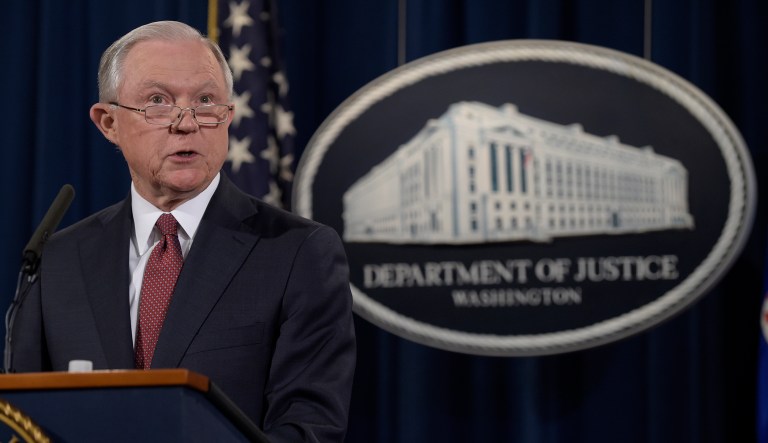 Attorney General Jeff Sessions makes a statement at the Justice Department in Washington. (AP Photo/Susan Walsh)