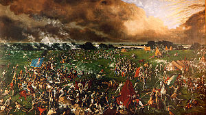 This 1895 painting by Henry Arthur McCardle depicts the April 21, 1836, Battle of San Jacinto in which Texicans led by Sam Houston defeated Mexican forces under Gen. Santa Ana. Texas Independence was the result.