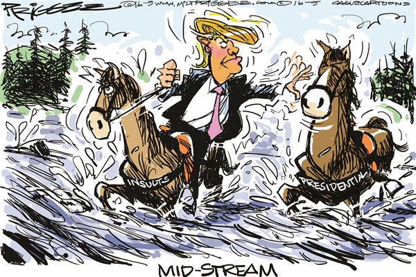 Editorial cartoon: Trump fords the mid-stream