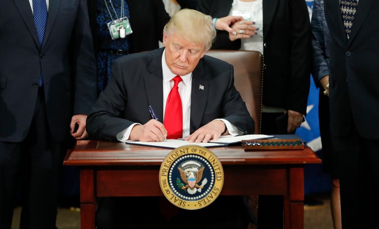 One action is focused on rebuilding the military, something Trump has frequently promised to do. (AP Photo/Pablo Martinez Monsivais)