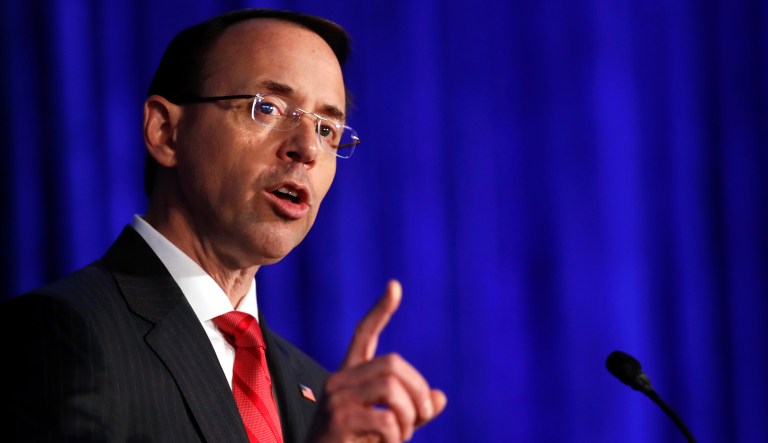 Deputy Attorney General Rod Rosenstein hinted law enforcement may be getting tougher in order to combat a rising violent crime rate in the nation's cities. (AP Photo/Jacquelyn Martin)