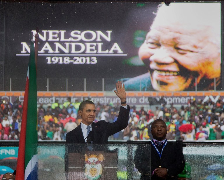 President Obama spoke at a memorial service for Mandela in Johannesburg Tuesday. (AP Photo)