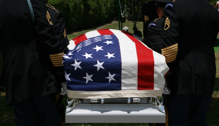 A generic photo from a military funeral. First Lt. Benjamin Cross, Cpl. Nathan Ordway and Pfc. Ruben Velasco -- who had just turned 19 -- died Saturday when their heli-plane failed to land on the USS Green Bay, stationed off of Australia's eastern seaboard.